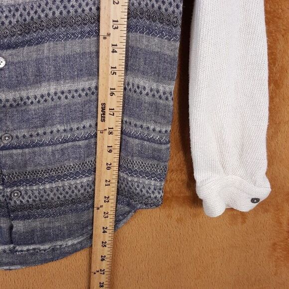 OPENING CEREMONY Top Womens Small Gray Stripe Button Up Shirt Pocket Linen Wool - Picture 6 of 7